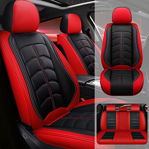 JARMAY Car Seat Cover for Ford Ranger 2000-2023, Durable Wear Resistant Waterproof Seat Cover, Breathable No Odor Premium Leather Vehicle Interior Accessories.(Standard 5 Seats,Black Red)