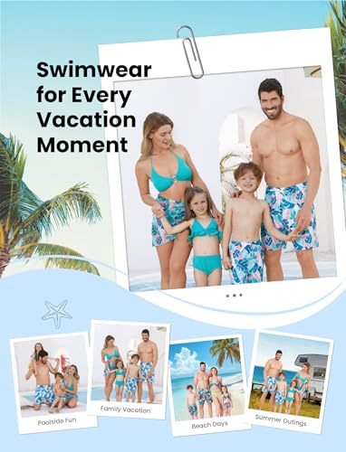 Image of PATPAT Family Matching Summer Swimsuits, Two Piece Bathing Suits Tropical Plant Floral Print Swim Trunks Shorts