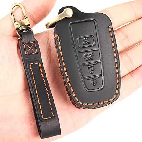 EASYANT Handmade Leather Car Key Fob Cover Fit for Toyota Camry Corolla Highlander RAV4 Avalon C-HR Prius GT86 4 Buttons Black Cover