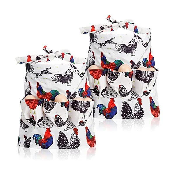 AVLA 2 Pack Chicken Egg Collecting Apron, Child 3 Pockets Egg Gathering Holding Apron, Kid Size Farmhouse Egg Carrier Apron for Hens, Duck, Goose Eggs