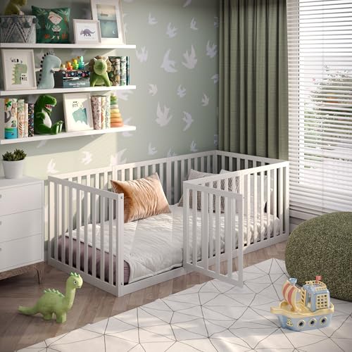 CADANI Teso Kinderbett 90x200 cm Montessori Bodenbett mit Tür &...