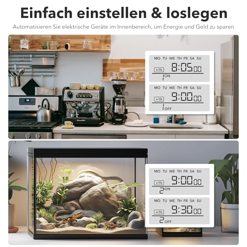 HBN Digitale Zeitschaltuhr Timer Steckdose mit 20 Schaltprogramme Wochenzeitschaltuhr für Innen, Countdown, Zufallsfunktion, Sommerzeitschaltung, 16A / 3680W
