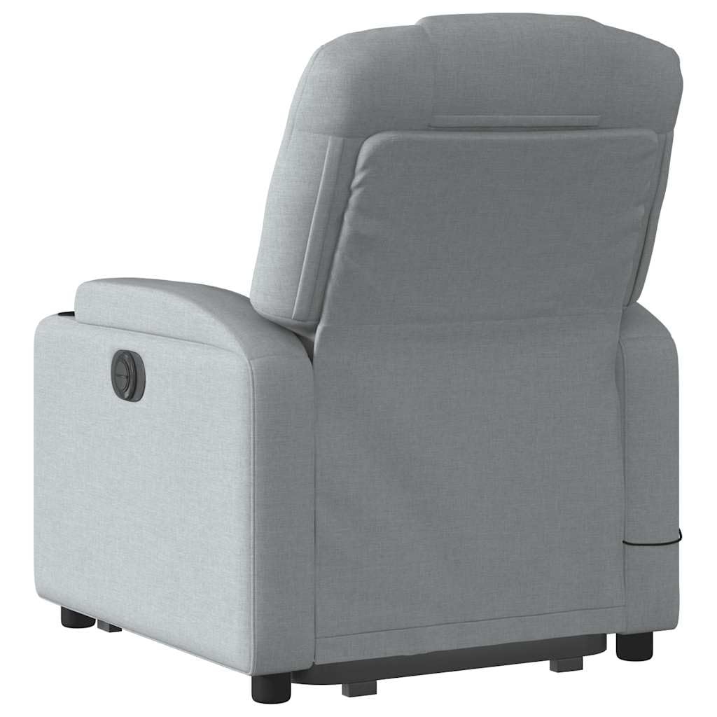 Elektrischer Massagesessel mit Aufstehhilfe Hellgrau Stoff, 6-Punkt-Vibrationsmassage, Verstellbare Rückenlehne und Fußstütze, Robust Metall- und Holzgestell