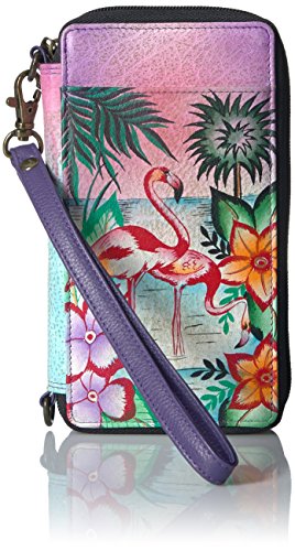 Anna by Anuschka Women's Hand-Painted Genuine Leather Smartphone Case & Wallet - Tropical Flamingos4