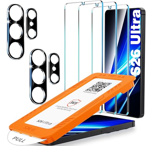 letosan 3 Pack for Samsung Galaxy S26 Ultra Screen Protector Tempered Glass + 2 Sets Camera Lens Protector Military Grade Shatterproof 9H+ Hardness Auto Alignment Frame 6.9 Inch