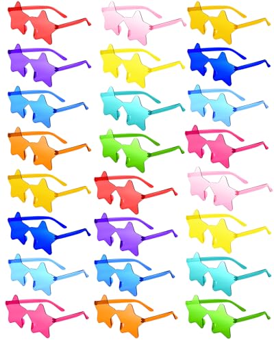 PLULON 24 Pairs Star Sunglasses for Women Girls Color Rimless Star Shaped Sunglasses Bulk for Adults Beach Birthday Swim Pool Bachelorette Party Favors