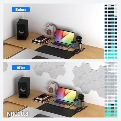 Image of Acoustic Panels, Magrowill 12-Pack Soundproof Wall Panels 14 X 12 X 0.4 Inches, Sound Absorbing Panels with Full Self-Adhesive, Interior Wall Decor Felt Tiles Board