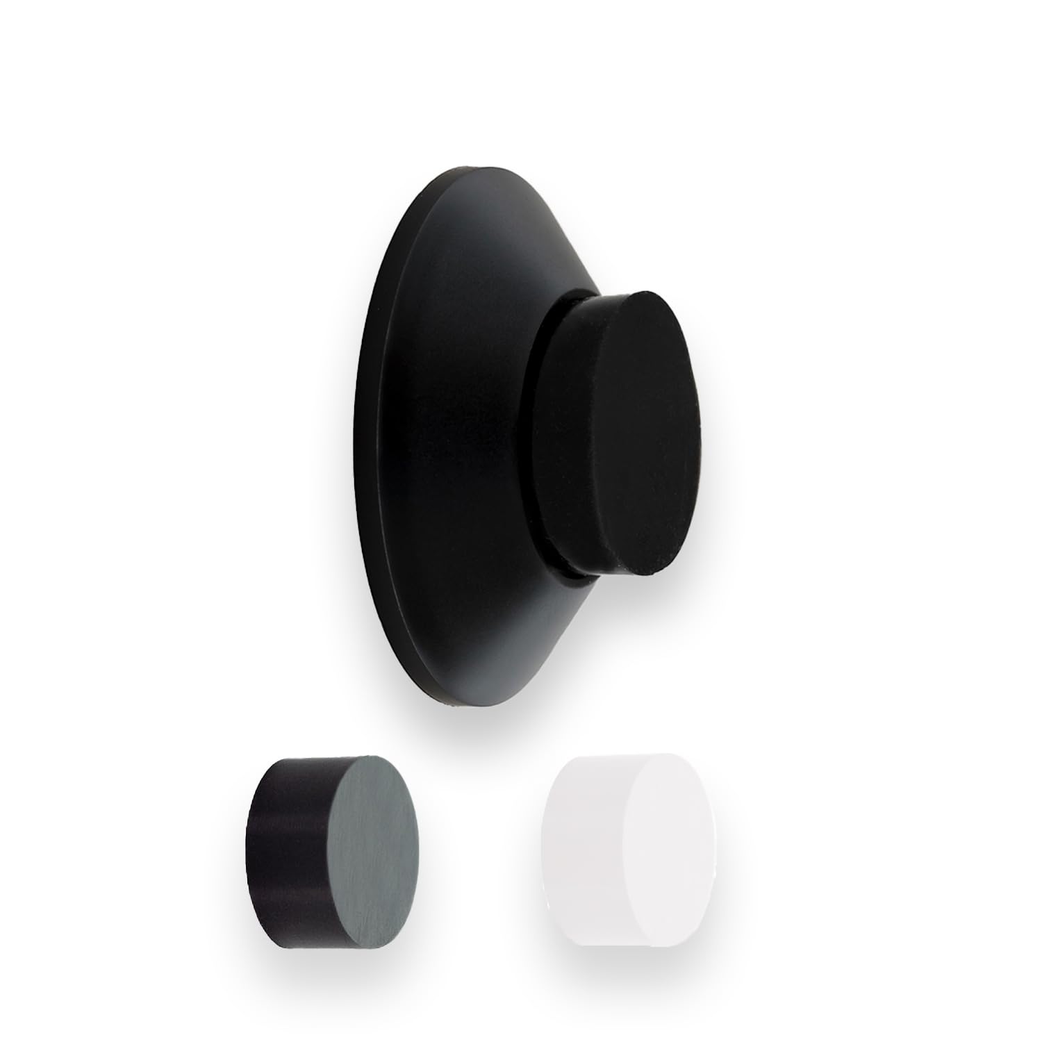 Evi Herrajes | Adhesive Door Stop | Wall Fitting | 35x15mm | Black Lacquered Stainless Steel | Conical Shape | Two Rubber Bands Included | Adhesive or Screw Installation