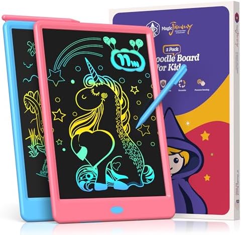 Magic Jimmy 2-Pack 11-Inch LCD Writing Tablet Doodle Board, Colorful Electronic Drawing Pads, Creative Drawing Fun for Kids 3-6, Educational Car Trip Toys | Blue and Pink