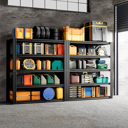 Image of 5-Tier 40 inch W x 18 inch D x 72 inch H Garage Storage Shelves Metal Shelf 2020LBS Garage Shelving Heavy Duty Adjustable Utility Rack Estantes para (Black)