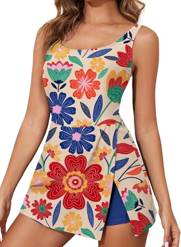 Image of Aleumdr One Piece Swimdress Swimsuit for Women Tummy Control Split Swim Dress Skirt Bathing Suit with Pockets