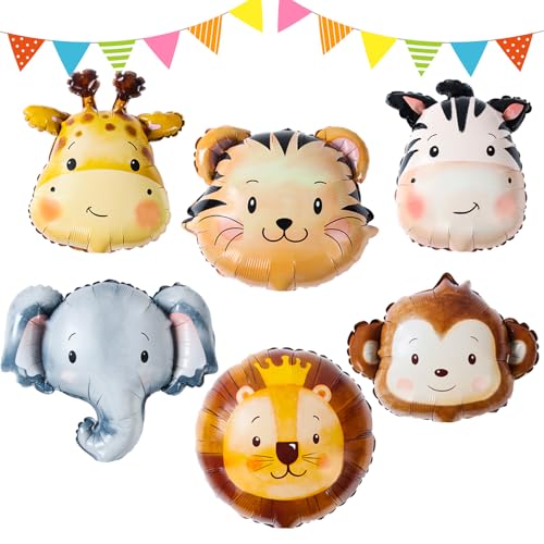 Balões de aniversário com animais, 6 peças balões de animais, balão safari animal, balão animais da selva com leões tigrees, zebra elefantes macacões para decoração safari selva aniversário crianças