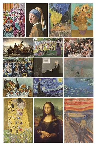 MINI ZOZI Famous Art Prints And Posters 16PCS Paintings Fine Art Impressionist Renaissance Aesthetic Romanticism Big Poster Wall Painting Classroom Room Decor Classical America Artist Artwork Pack