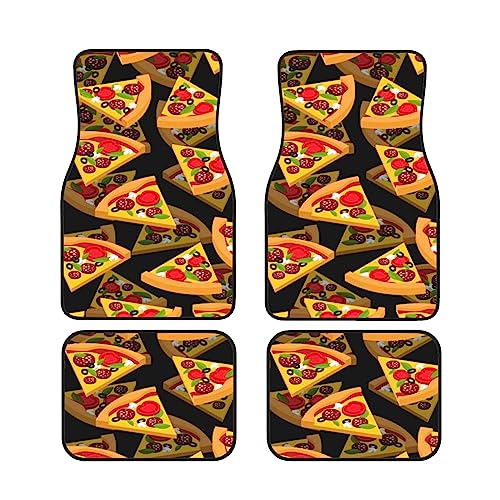 Automatten 4-teilig Auto Matten Set Pizza 3D Druck Auto Fußmatten Auto Vorne Hinten Fußmatten...
