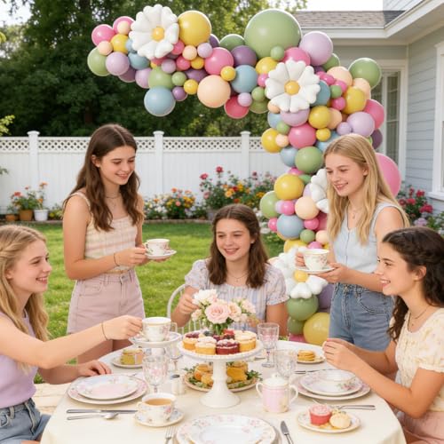 Kit d'arche de ballons vert sauge fleur rose violet pastel - 4