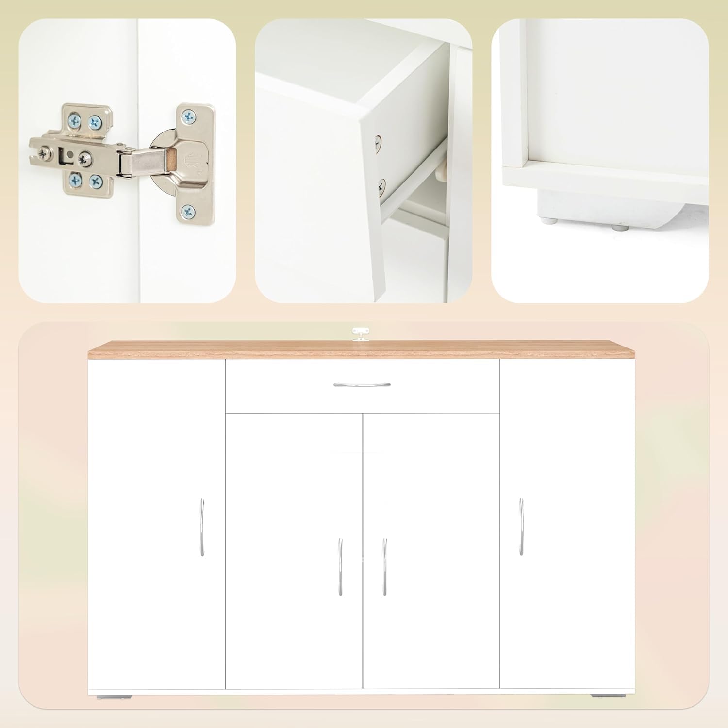 hitsuki Comò Camera da Letto Bianco con 4 Ante e 1 Cassetto 110×30×70cm | Mobile contenitore con 4 ante e 1 cassetto per organizzare biancheria, abiti e oggetti personali nella camera da letto