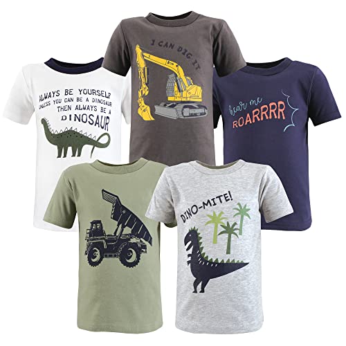 Hudson Baby Unisex Baby Short Sleeve T-Shirts, Construction Dino, 18-24 Months