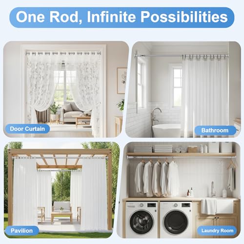 Image of Tension Rod 41-67inch Silver Tension Curtain Rods no Drilling | 1.26 inch Diameter Outdoor Curtain Rod for Patio,Windows,Anywhere Heavy Duty Spring Rods Adjustable