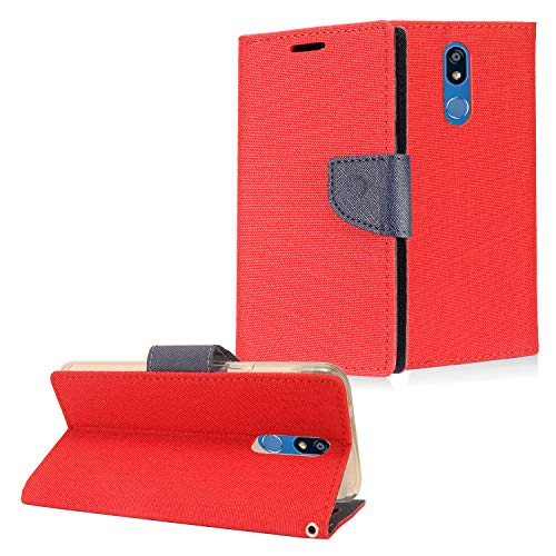 Eaglecell - Compatible for LG Journey LTE L322DL, Neon Plus, Prime 2, Arena 2, Aristo 4, Tribute Royal, Escape Plus, K30 (2019) LM-X320 - Denim Flip Wallet Phone Case - CT5 Blue/Red