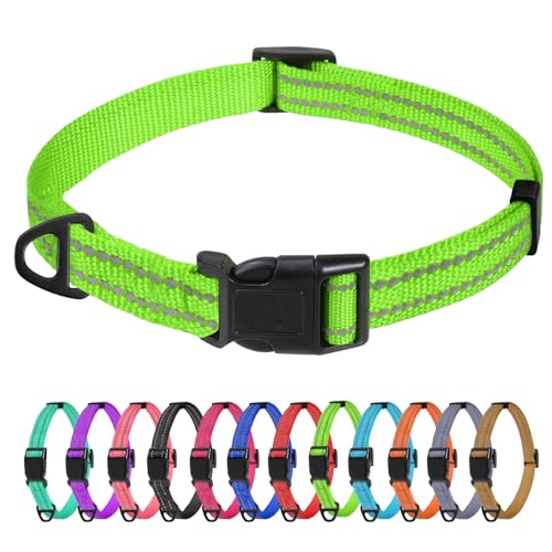 TagME Collare per Cani in Nylon Riflettente, Fibbia Staccabile Durevole, Collari Di Sicurezza Regolabili per Cani Di Taglia Piccola, Verde, Larghezza 1.5 cm