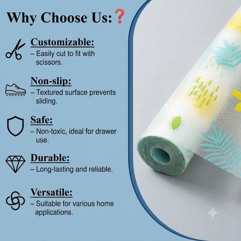 Image of Dribble EVA Shelf Liner Mat 45x500cm Roll, Non Slip Drawer & Cabinet Liner for Kitchen, Waterproof Oilproof Washable Fridge Mat, Anti Skid Cupboard Wardrobe Multipurpose Mat Tropical Breeze