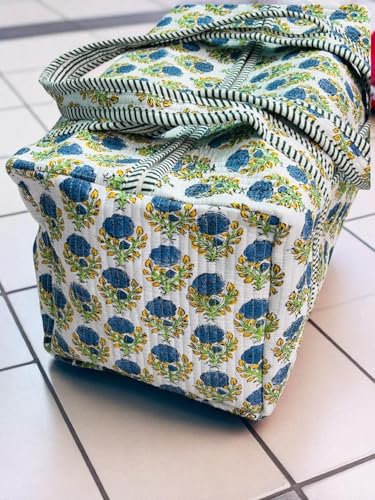 Large Cotton Weekender Travel Bag, Handmade Quilted Fabric Duffle Bag, Block Printed Overnight Bags, Hand Luggage Bag, Bags for Women,4