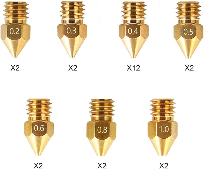Creality Official MK8 Ender 3 Nozzles 24 pcs 3D Printer Brass Nozzles Extruder for Ender 3 Series and Creality CR-10 0.2mm, 0.3mm, 0.4mm, 0.5mm, 0.6mm, 0.8mm, 1.0mm Printer Nozzle Kit