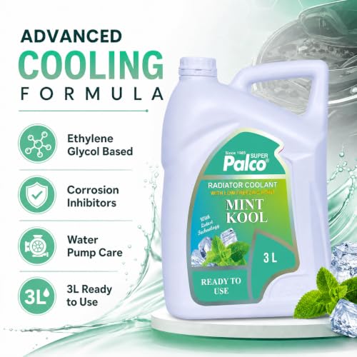 Image of PALCO MINT KOOL Radiator Coolant Ready to Use for Petrol Diesel Engines Cars, Jeep, Commercial Water as a Cooling Medium Vehicles| Ethylene Glycol Based Coolant| Nitrite Amine free 3Litre (Pack 2)