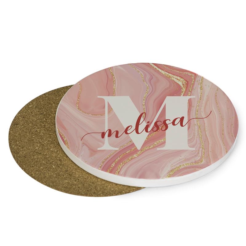 Personalised Alphabet Coaster, Letter Coaster, Initial With Name, Tableware, Coffee, Tea, Drink Coaster. (Round Ceramic Coaster)