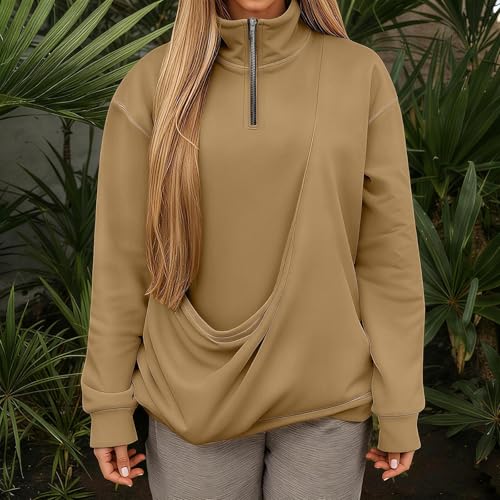 Sudadera sin capucha con cremallera de cuartos y bolsillo para gatos café 3