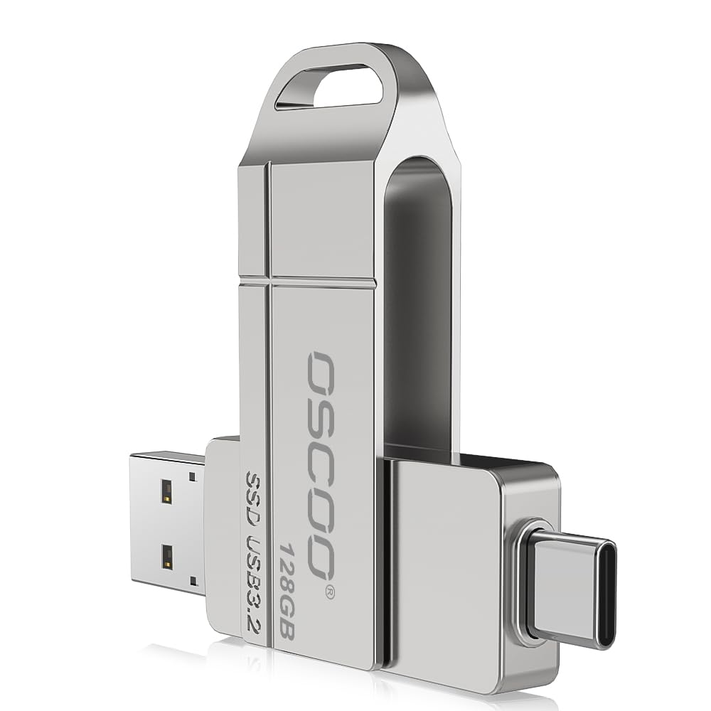 128GB SSD Flash Drive, Up to 550MB/s–USB 3.2 Gen1 Thumb Drive, Dual USB-C & USB-A Ports, Compatible with iPhone 15/16/17, Android Phones, Mac – Photo & Video Backup