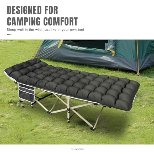 YELLOW JACKET Camping Cot with Mattress for Adults, Folding Sleeping Cot 600lbs Max Load, Portable Camping Cot with Carry Bag, 28