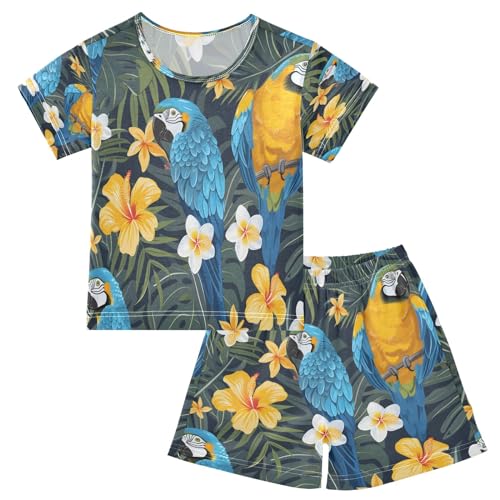 senya Parrots and Flowers Summer Pajamas Set Short Cotton Sleepwear 2 Piece