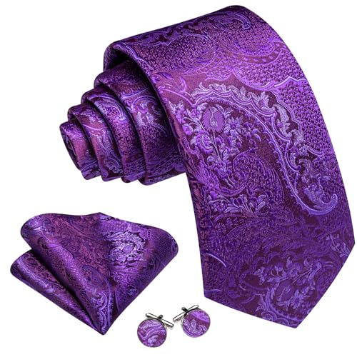 Image of Barry.Wang Flower Ties for Men Silk Woven Floral Tie Sets Necktie Handkerchief Cufflinks Wedding Party