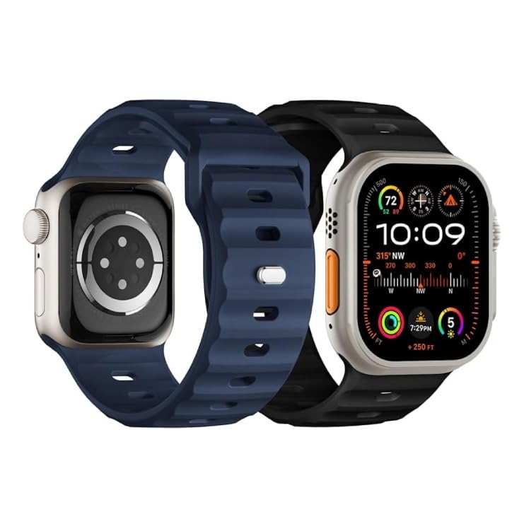 Sport Bands Compatible with Apple Watch Ultra 2 Band/Series 9 8 7 6 5 4 SE, 2 Pack, Soft Silicone Wristbands, 49mm 45mm 44mm 42mm