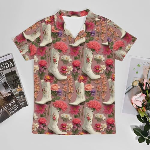 Boys' Classic Polo Shirts Short Sleeve Moisture-Wicking Golf & Tennis Shirts for Youth Teens Western Cowboy Boots Flowers3