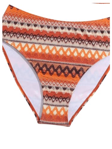Image of SHENHE Girl's 3 Piece Geometric Swimsuit Halter Triangle High Waisted Bikini Set with Cover Up Orange 16Y