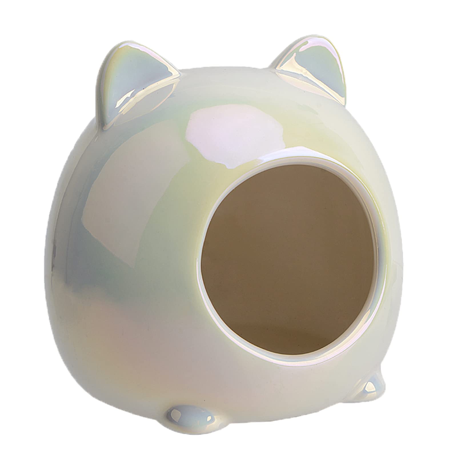 Uotyle Casa de hámster grande de cerámica para hámster con forma de cabeza de gato, hábitats no tóxicos, cueva de hámster esmaltada suave para hámsteres enanos y sirios (blanco)