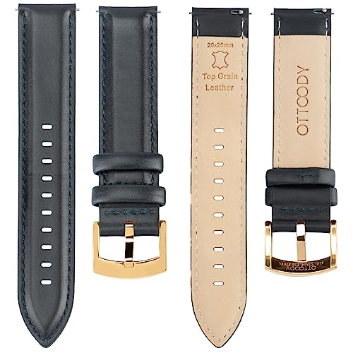 Image of OTTOODY Leather Watch Bands Quick Release, Elegant Top Grain Leather Watch Straps for Men & Women, Choice of Color & Width - 18mm, 19mm, 20mm, 21mm or 22mm Wristbands Bracelet for Watch & Smartwatch