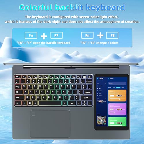 Image of Dual Screen Laptop 15.6 inch LCD Screen + 7 inch Touch Screen Computer 16GB RAM 1TB SSD in tel N100 (up to 3.4GHz) /Student & Business Portable PC with Color Backlight KB,TypeC,Win11 Pro (16G+1TB)