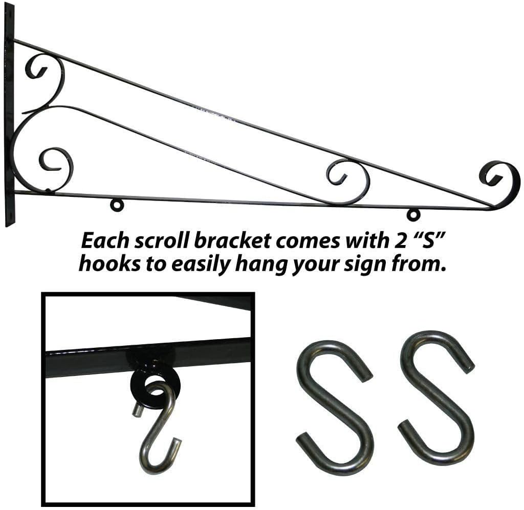 30" Black Iron Sign Scroll Bracket - NO SIGN