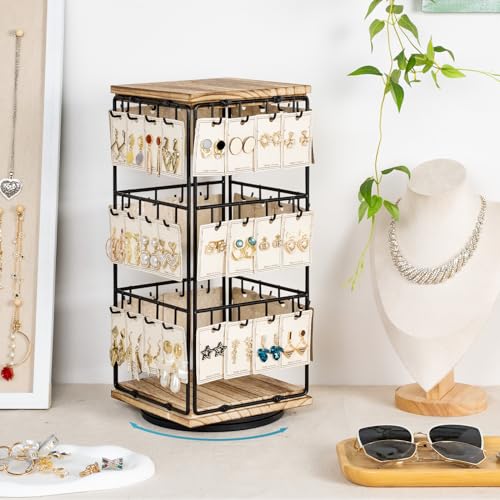Image of 360 Rotating Earring Display Stands for Selling, Earring Rack Display Holder Stand, Jewelry Display for Selling Earring Cards, Necklaces, Rings, Bracelets, Hair Accessories (2 Pack)