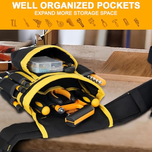 Image of Serplex Magnetic Tool Pouch Electrician Tool Waist Bag Tool Organizer Bag with Multi Pocket & Metal Hammer Holder, Adjustable Work Belt Pouch for Electrician, Carpenter, Construction