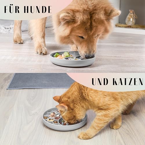 ne&no® Anti Schling Napf für Hunde und Katzen I Slow Feeder I Leckmatte Hund mit großem Saugnapf I Schleckmatte Katze für Nassfutter und Trockenfutter (Stone Grey)