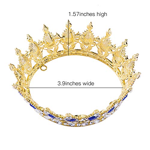 Pensoda Rhinestone Cake Topper Crown Fancy Party Cake Decoration Princess And Prince Headpiece (Gold-Blue) #TOP1
