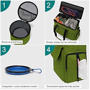 Modoker Dog Travel Bag, Weekend Pet Travel Set for Dog and Cat, Airline Approved Tote Organizer with Multi-Function Pockets and 2 Food Storage Containers, 2 Collapsible Bowls, 1 Feeding Mat (Green) Modoker Dog Travel Bag Weekend Pet Travel Set for Dog and Cat Airline Approved Tote Organizer with Multi Function Pockets and 2 Food Storage Containers 2 Collapsible Bowls 1 Feeding Mat Green