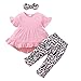Amissz Baby Kleidung Mädchen Langarm T-Shirt Top + Hose Kleinkind Babykleidung Set mit Stirnband für 0-4 Jahre (Rosa-2, 12-18 Monate)