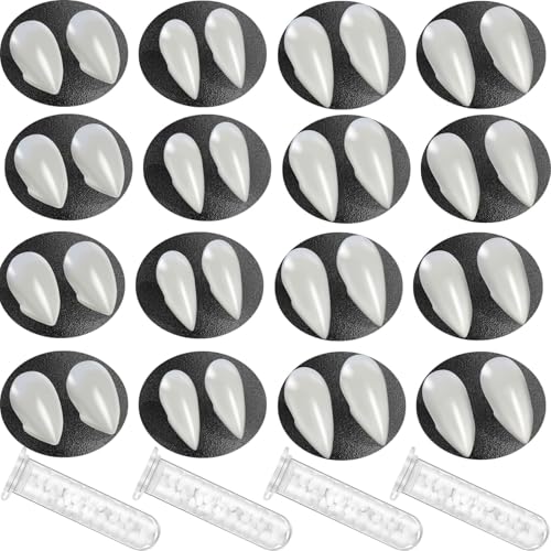 Tavery 16 Pairs Vampire Teeth for Cosplay-4 Size Fake Fangs with 4 Tube Solid Adhesive for Halloween Props Anime Party Dress Up Costume Masquerade Accessory Gift for Christmas Party