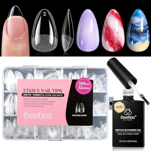 Image of Beetles Short Almond Soft Gel Nail Tips with Blooming Gel, 288PCS