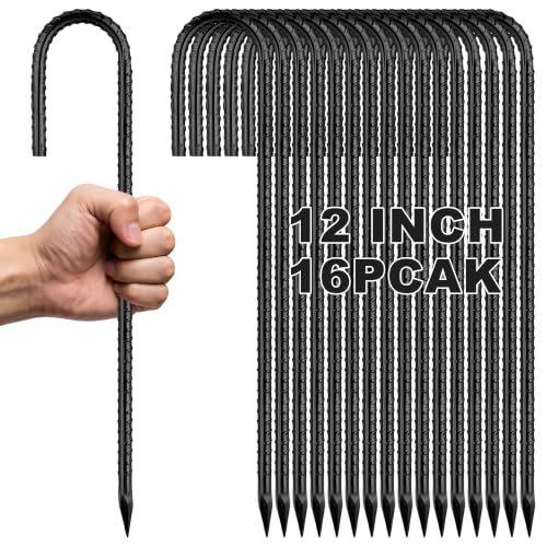 16 Paquete Estacas para Suelo de Jardín de 12 Pulgadas, Estacas de Rebar en Forma de J, Anclajes de Suelo de Acero de Alta Resistencia para Tiendas, Cercas, Trampolines y Decoración Exterior miniatura 1